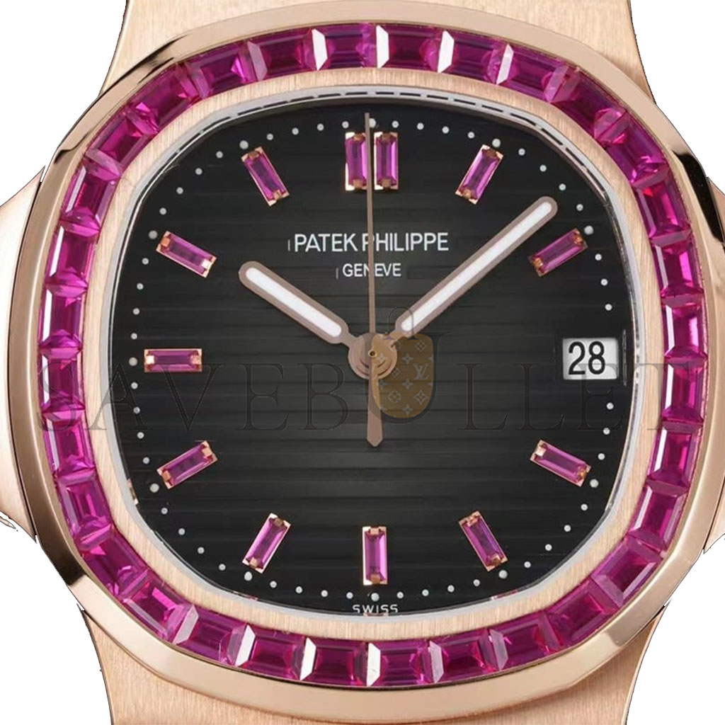 P**ek Ph**ppe rose gold black dial iced out watch 5711/1a-018